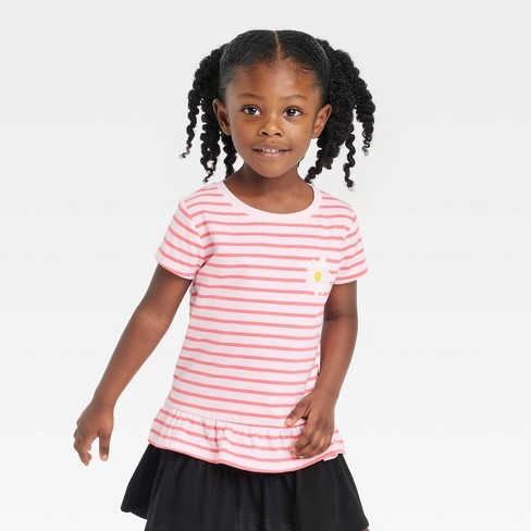 Toddler Girls' Striped Flower Top - Cat & Jack™ Pink : Target