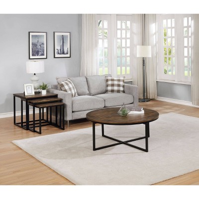 Espresso Acacia Wood & Metal 45" Round Nesting Coffee Table