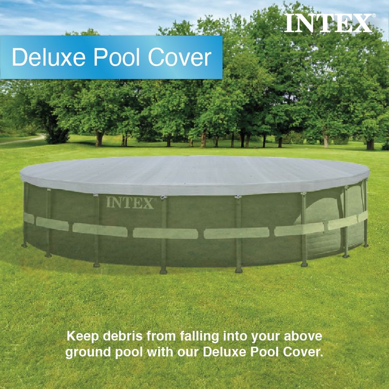 Intex 28041E UV Resistant Deluxe Debris Pool Cover for 18-Foot Intex Ultra Frame Round Above Ground Swimming Pools with Drain Holes, Gray, 4 of 7