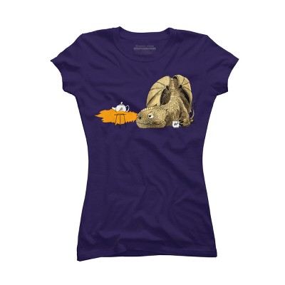 Junior's Design By Humans Dragon making Tea By djrbennett T-Shirt