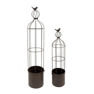 VIP Metal 32.25 in. Gray Cage Planter with Bird Set of 2 - 1 of 2