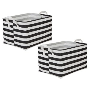 Design Imports Set of 2 Rectangle XL 12.5"x17.5"x10.5" Pe Coated Cotton Poly Laundry Bins Stripe Black - 1 of 4