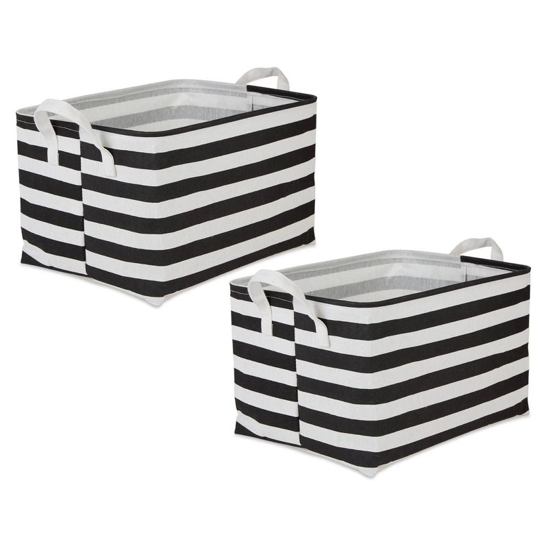 Design Imports Set of 2 Rectangle XL 12.5 x 17.5 x 10.5 Pe Coated Cotton Poly Laundry Bins Stripe Black, 1 of 9