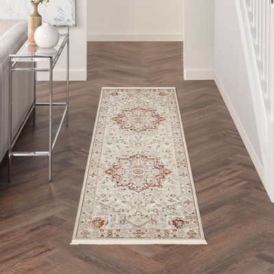 Geneva Brick Red and Silver Grey Floral Medallion Rug