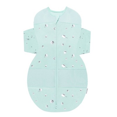 Happiest Baby SNOO Sack Swaddle Wrap - Blue Green with Planets Stars on Wings - L