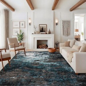 Modern Area Rugs Abstract Print Accent Carpet with Non-Slip Backing - 1 of 4