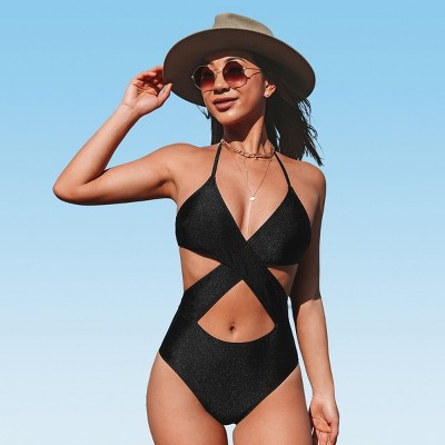 Shante Cut Out Lace Up One Piece Swimsuit In Black