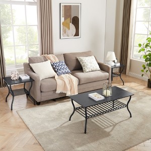 3-Piece Modern Rectangle Coffee Table Set with 2 Square End Tables and Sturdy Base for Living Room - 1 of 4