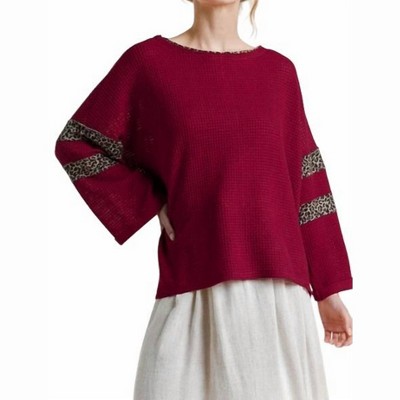 Women's Leopard Trim Waffle Knit Top - umgee