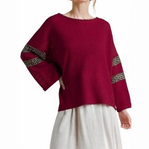 Women's Leopard Trim Waffle Knit Top - umgee - 1 of 4