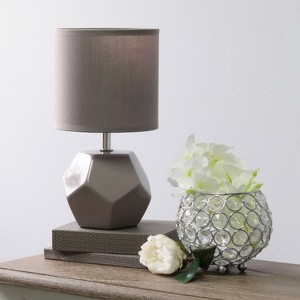 Simple Designs 10.24" Round Geometric Prism Mini Table Lamp with Matching Fabric Shade - 1 of 4