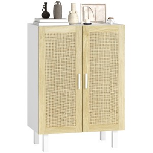 HOMCOM Sideboard Buffet Cabinet, Kitchen Cabinet & Coffee Bar Cabinet with 2 Rattan Doors and Adjustable Shelves - 1 of 4