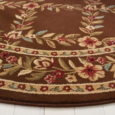 Lyndhurst Brown Round Floral Synthetic Area Rug