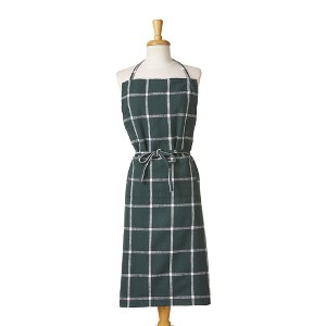 tag Classic Check Slub Bib Apron with Large Pocket and Waist Tie Dark Green, One Size Fits Most, Machine Wash, Green - 1 of 2