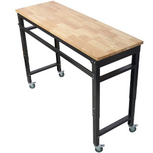 Steel Workbench with Rubber Wood Top and Adjustable Height and Rolling Wheels - 1 of 4