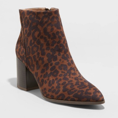 leopard print block heel booties