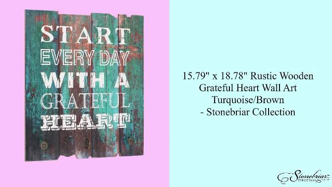 15.5&#34; x 15.5&#34; Rustic Wooden Grateful Heart Wall Art Turquoise/Brown - Stonebriar Collection, 2 of 9, play video