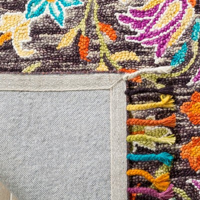 Handmade Tufted Wool Round Area Rug in Black and Purple - 8' x 10'