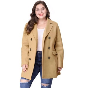 Women's Plus Size Winter Outfits Notched Lapel Double Breasted Overcoats - Agnes Orinda - 1 of 4
