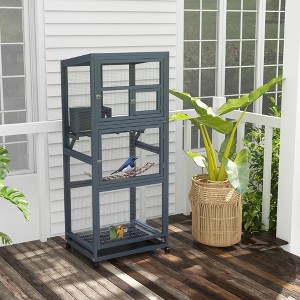 DOMETOUR Wood Bird Cage with Universal Wheels Gray - 1 of 4