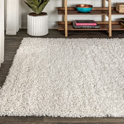 White 8' x 10' Synthetic Shag Area Rug
