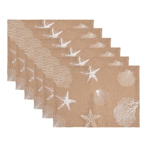 C&F Home Sandy Coast Starfish Coral Shells Placemats Set of 6 Beach Coastal, 14" x 20" - 1 of 4
