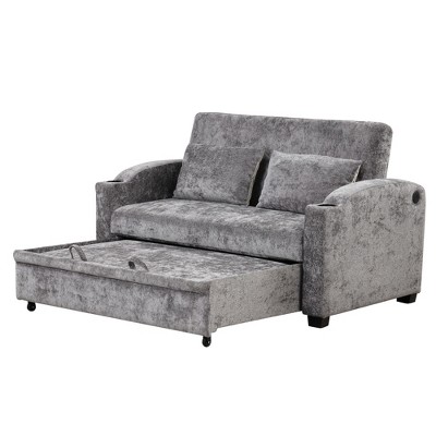 TiramisuBest 61.6" Pull Out Sofa Bed Modern Chenille Convertible Loveseat Sofa with Adjsutable Backrest, Modular Sectional Sofa with Storage