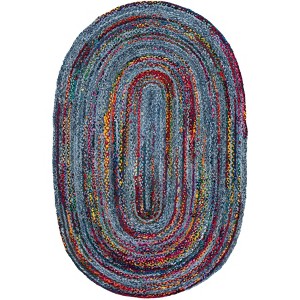 Braided BRD250 Hand Woven Indoor Area Rug - Blue/Red - 4'x6' Oval
