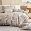 Washed Cotton Queen Duvet Cover Set, Ruffle, Linen Textured, Farmhouse Shabby Chic, 3pcs Aesthetic French Country Bedding - 4 of 4