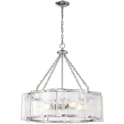 Genry Polished Nickel 5-Light Drum Pendant with Glass Shade