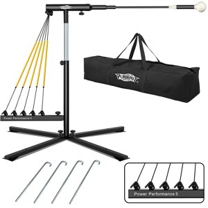 PLAYAPUT Baseball Softball Swing Trainer with 5 Power Bands, Auto-Reset Training Equipment, Height Adjustable (31-47 inches), Black and White - 1 of 4