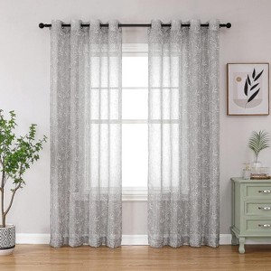 Kate Aurora 2 Piece Floral Printed Sheer Grommet Top Pastel Colored Window Curtain Panels - 1 of 4
