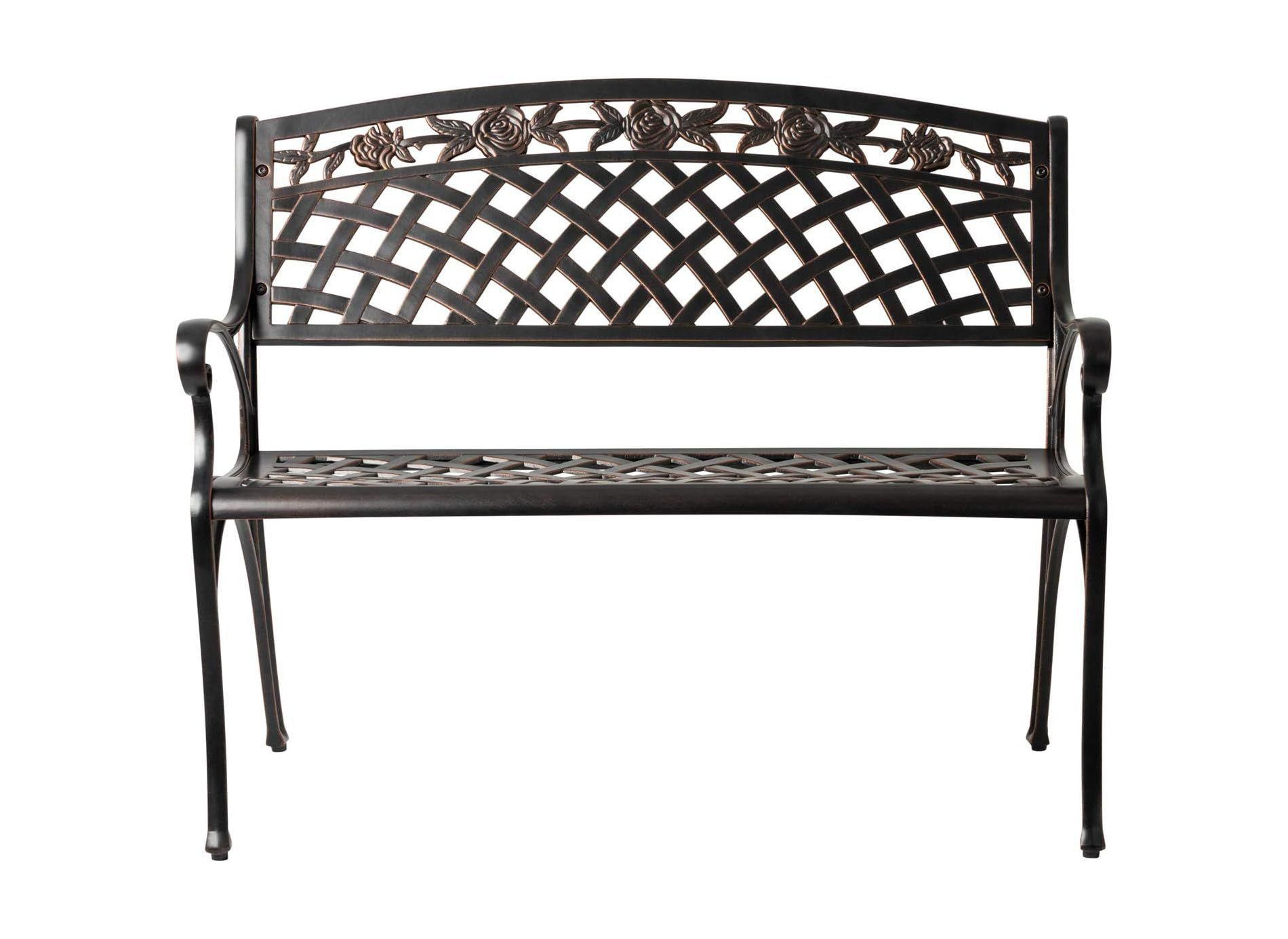 63285 Scarlet Cast Aluminum Patio Bench Heavy Duty Rust Free Metal Construction Lightweight Easy Assembly For Front Porch - Antique Bronze Finish