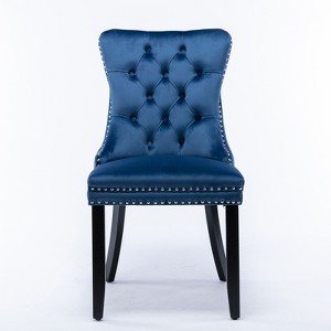 AZL1 Life Concept Accent Chairs Armless 2 Pcs Tufted Velvet Leisure Chair with Rubberwood Legs Modern Vanity for Bedroom, Blue, 25.5"*19.7"*37.4" - 1 of 4