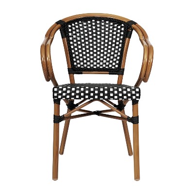 Set of Four Black & White PE Rattan Dining Chairs with Bamboo Metal Frame