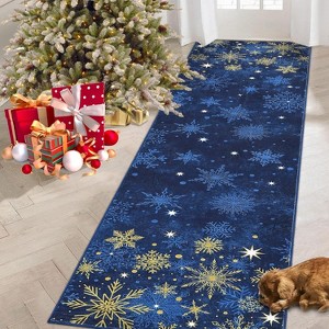 Christmas Snowflake Area Rug Xmas Washable Hallway Long Rugs Non Slip Low Pile Kitchen Carpet Indoor Floor Cover For Bedroom Living Room Dining Room - 1 of 4