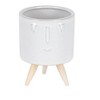 HomeRoots Set of Three White Porcelain 1 Ounce Round Funny Face Pot Planters With Stands - 4 of 4