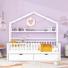 Full Size House Bed with Drawers and Storage Shelves, Kids Platform Bed with Fence Rails Wood Playhouse Tent Bed Frame for Girls Boys, White - 2 of 4