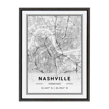 18" x 24" Sylvie Nashville Modern Map by Jake Goossen Framed Wall Canvas Gray - Kate & Laurel All Things Decor