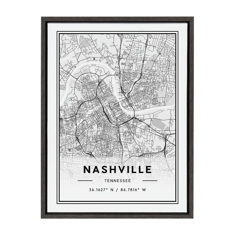 18&#34; x 24&#34; Sylvie Nashville Modern Map by Jake Goossen Framed Wall Canvas Gray - Kate &#38; Laurel All Things Decor, 1 of 7