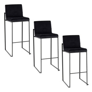 LumiSource Set of 3 Fuji High Back Barstools Black Steel/Black Velvet - 1 of 4