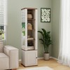Angel Sar 360° Rotating Storage Cabinet with Full-Length Mirror, 8 Open Shelves & Hooks, Antique White Multi-Functional Organizer - 2 of 4