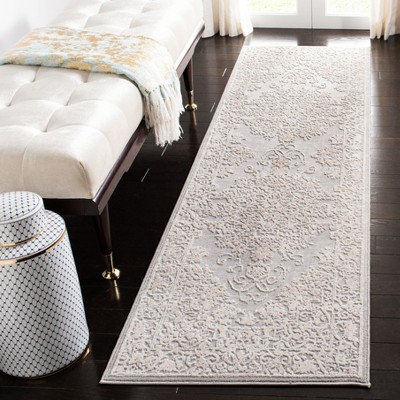Elegant Gray Synthetic 27'' Hand-Knotted Easy-Care Runner Rug