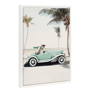 Kate & Laurel All Things Decor 18"x24" Sylvie Beaded Leopard in Car Beach Palms Framed Canvas by July Art Prints White - 1 of 4