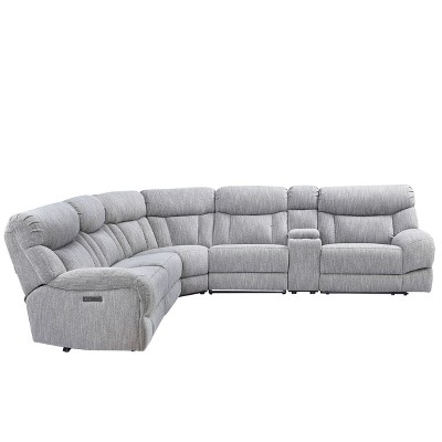 Gray Herringbone Six-Piece Fabric Sectional with Pillow-top Arms