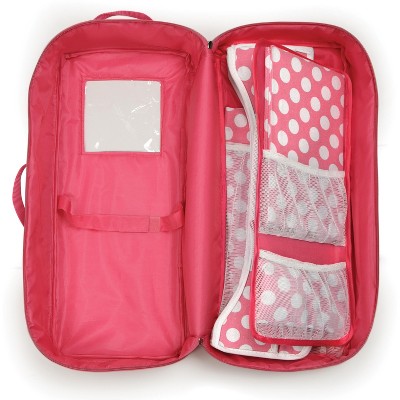 Pink Fabric Doll Travel Case with Bed and Bedding