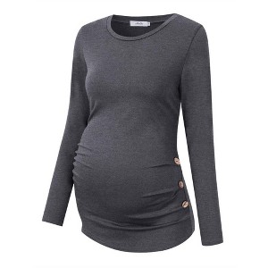 Maternity Shirt Side Button and Ruched Maternity Tunic Tops - 1 of 4