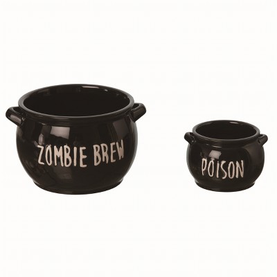 Transpac Ceramic Black Halloween Multisize Cauldron Dip Bowls Set of 2