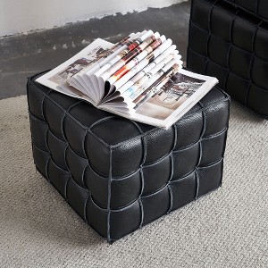 PAGED 17.3" Square Wooden Ottoman, Modern Leather Vanity Chair Footrest Stool, Entryway Shoe Bench for Living Room, Bedroom - 1 of 4
