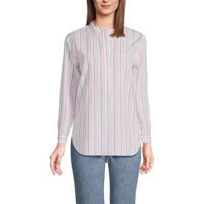 Lands' End Women's No Iron Banded Collar Popover Shirt - Small - Wood ...